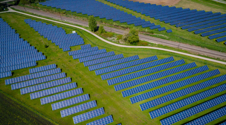 Solar panels in a field